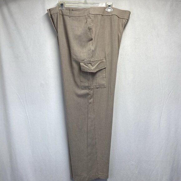 Adrienne Vittadini High Waisted Wide Leg Cargo Pants Women XL Beige Side Pockets - Picture 16 of 16